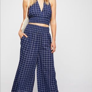 Free People Blue Plaid Halter & Pant Set